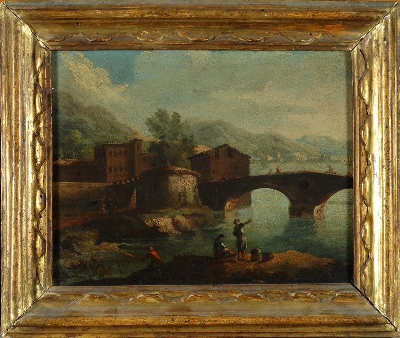 Scuola Italia Centrale, XVIII Sec. - Paesaggio con Ponte