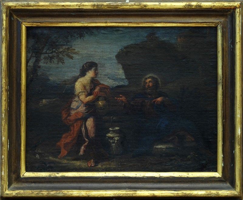 Scuola Romana, XVIII Sec. - Cristo e la Samaritana al Pozzo