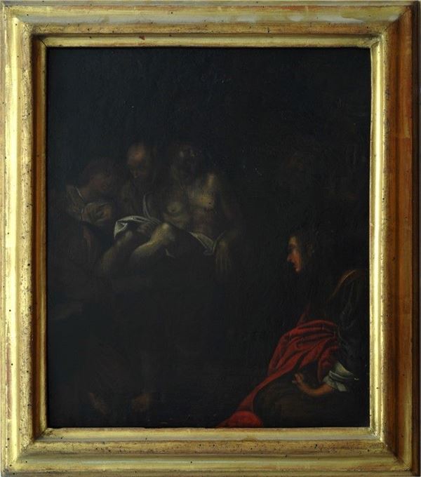 Anonimo, XVII - XVIII sec. : Trasporto di Cristo morto (da Sisto Badalocchio)  - Olio su tavola - Asta Antiquariato - Galleria Pananti Casa d'Aste