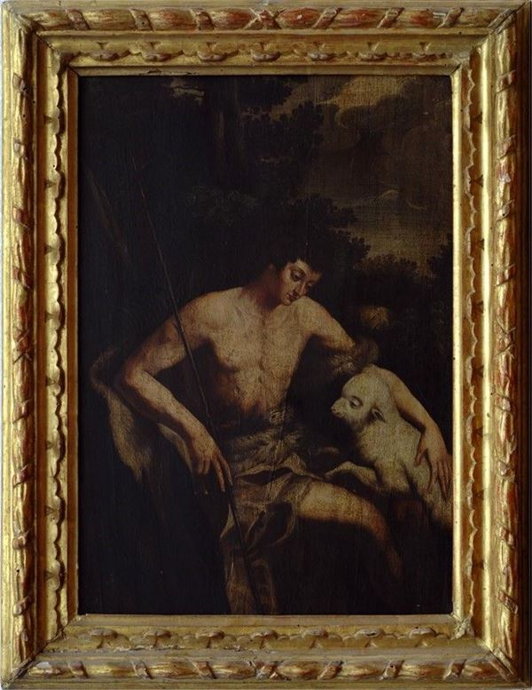 Anonimo, XVII sec. : San Giovanni  (da Guido Reni)  - Tempera su tavola - Asta Antiquariato - Galleria Pananti Casa d'Aste