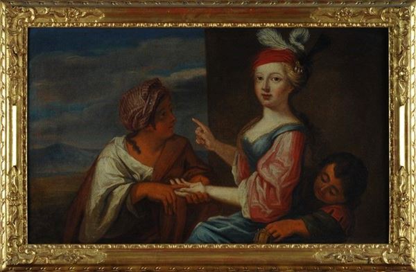Scuola Francese, XVIII sec. : La lettura della mano  - Auction Antiquariato - II - Galleria Pananti Casa d'Aste