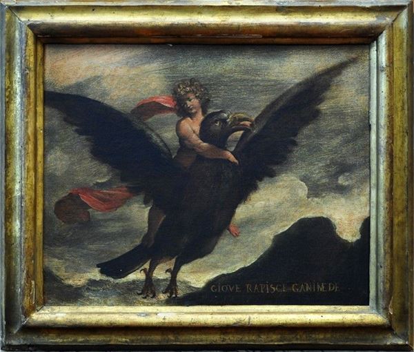 Scuola Emiliana, XVIII sec.,Scuola Emiliana, inizi XVII sec. : Giove rapisce Ganimede  - Auction ANTIQUARIATO - Galleria Pananti Casa d'Aste