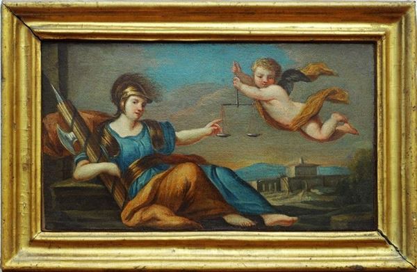 Scuola Emiliana, XVIII sec. : La Giustizia  - Olio su tela - Asta Antiquariato - II - Galleria Pananti Casa d'Aste