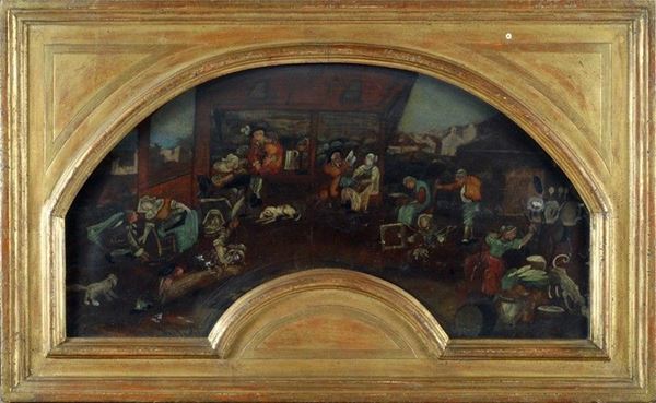 Scuola Veneta, XVIII sec. : Scena di genere  - Tempera su seta applicata su tavola  - Asta Antiquariato - Galleria Pananti Casa d'Aste