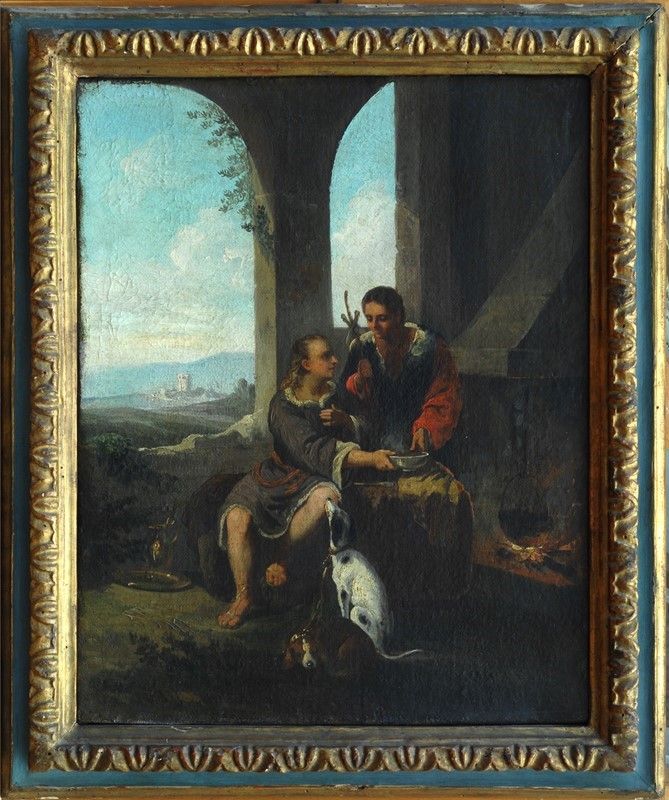Scuola Lombarda, XVIII Sec. - Figure Sotto un Loggiato; Due Figure