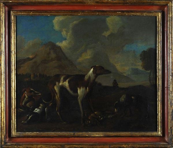 Scuola Olandese, XVIII sec. - Cani da caccia a riposo