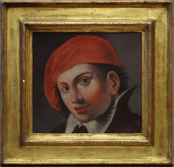 Scuola Napoletana, XVIII sec. - Testa di ragazzo con berretto rosso