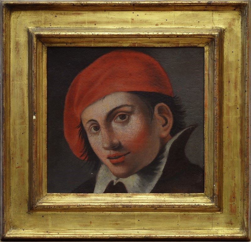 Scuola Napoletana, XVIII Sec. - Testa di Ragazzo con Berretto Rosso