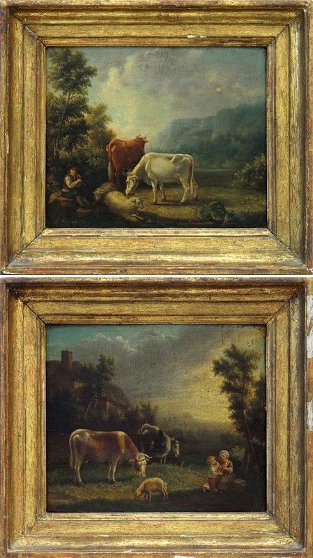 Scuola Inglese, XVIII Sec. - Paesaggi con Mucche