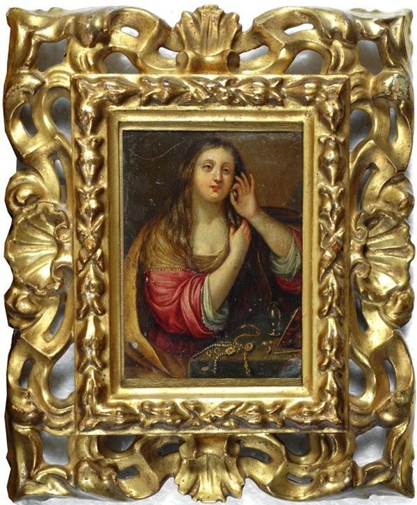 Scuola Emiliana, XVII sec. : Maddalena  - Olio su rame - Asta ANTIQUARIATO, OROLOGI - I - Galleria Pananti Casa d'Aste