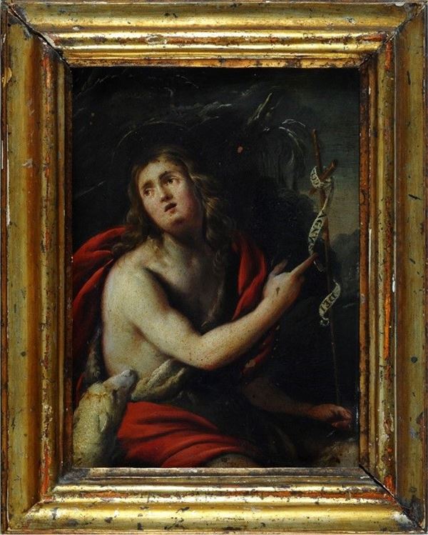 Scuola Lombarda, XVII sec. : San Giovanni  - Olio su rame  - Asta Antiquariato - Galleria Pananti Casa d'Aste