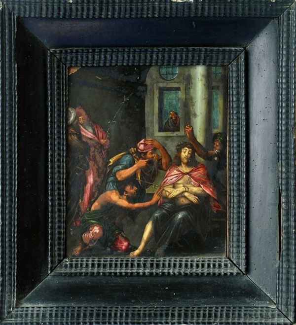 Scuola Fiamminga, XVI sec. : Cristo deriso  - Olio su rame - Asta Antiquariato - II - Galleria Pananti Casa d'Aste