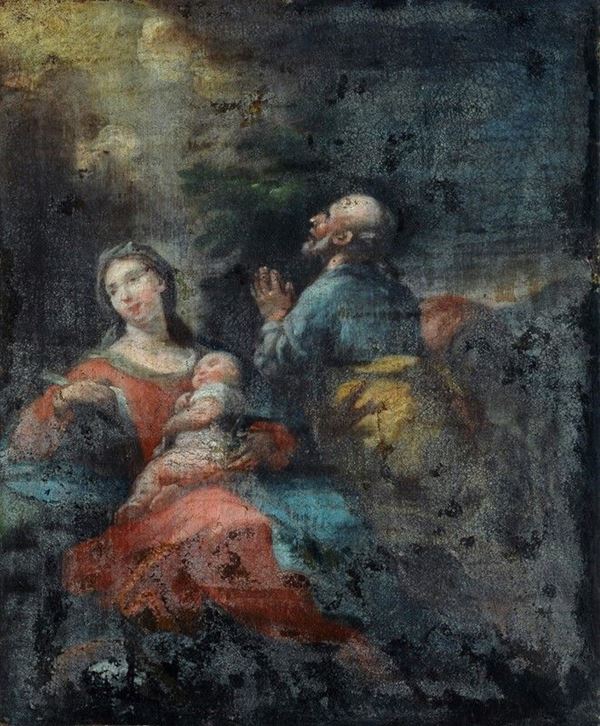 Anonimo, XVIII sec. : Sacra Famiglia  - Olio su tela - Asta ANTIQUARIATO, OROLOGI - I - Galleria Pananti Casa d'Aste