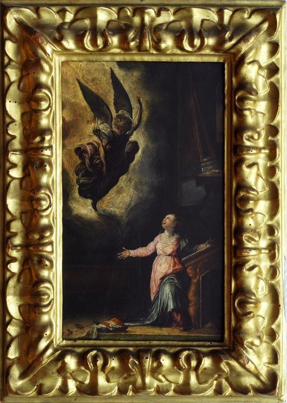 Scuola Veneta, XVI sec. : Annunciazione  - Olio su ardesia  - Asta ANTIQUARIATO, OROLOGI - I - Galleria Pananti Casa d'Aste