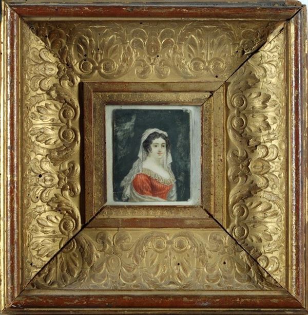 Anonimo, XIX sec. : Ritratto femminile  - Miniatura - Asta ANTIQUARIATO, OROLOGI - I - Galleria Pananti Casa d'Aste