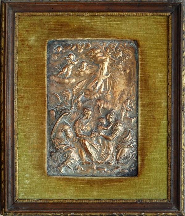 Scuola Bolognese, XVI sec. : Natività  - Bassorilievo su rame - Asta Antiquariato - Galleria Pananti Casa d'Aste