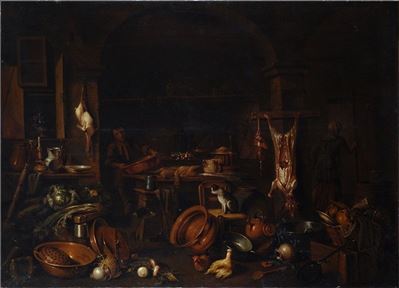 Interno di Cucina con Due Figure