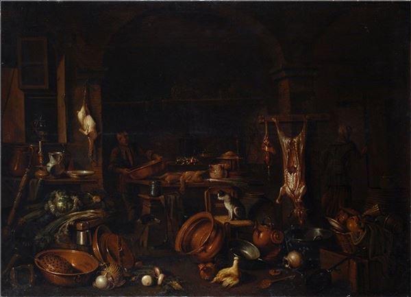 Gian Domenico Valentino : Interno di cucina con due figure  - Olio su tela - Asta Antiquariato - Galleria Pananti Casa d'Aste
