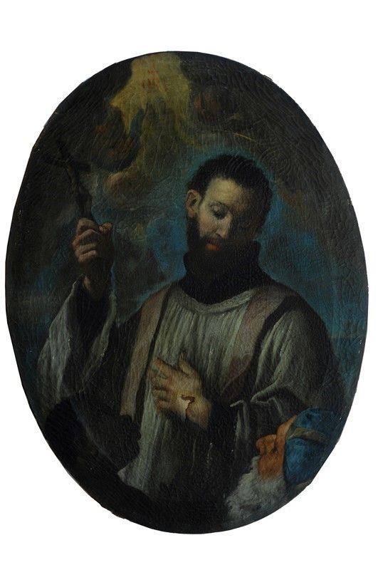 Scuola Veneta, XVII sec. : Santo benedicente  - Olio  su tela ovale - Asta Antiquariato - Galleria Pananti Casa d'Aste