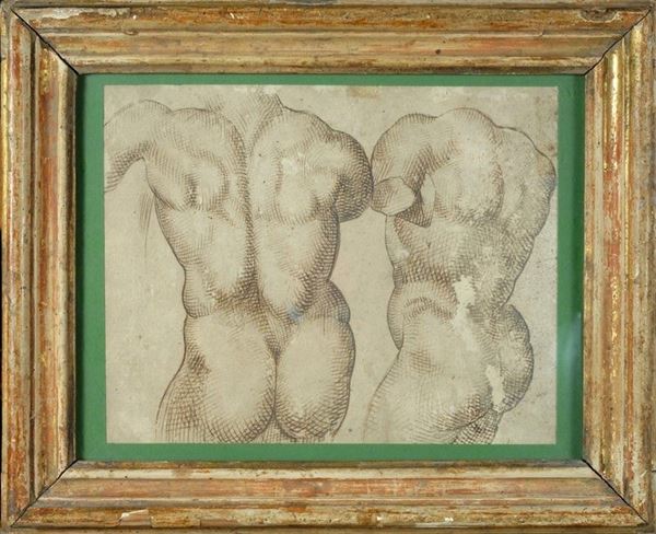 Scuola Emiliana, XVI sec. : Studio di torso  - Inchiostro su carta - Asta ANTIQUARIATO, OROLOGI - I - Galleria Pananti Casa d'Aste