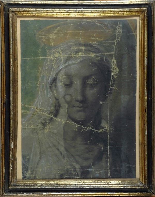 Anonimo, XIX sec. : Testa della Vergine  - Carboncino su carta - Asta Antiquariato - Galleria Pananti Casa d'Aste