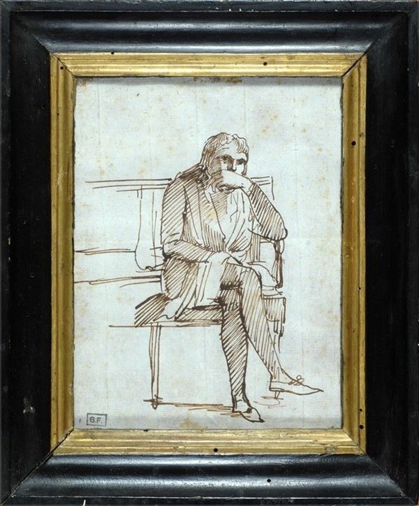 Anonimo, XIX sec. : Figura seduta  - Auction ANTIQUARIATO, OROLOGI - I - Galleria Pananti Casa d'Aste