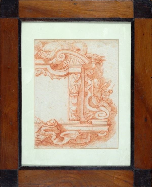 Anonimo, XVIII sec. : Studio architettonico  - Sanguigna su carta - Asta Arredi, Oggettistica e Dipinti - Galleria Pananti Casa d'Aste