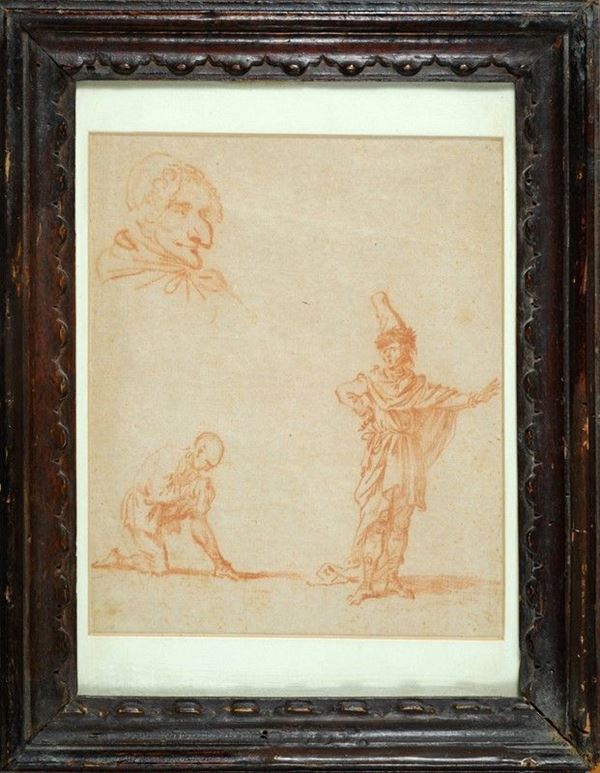 Scuola Veneta, XVIII sec. - Figure di teatranti e testa di vecchia