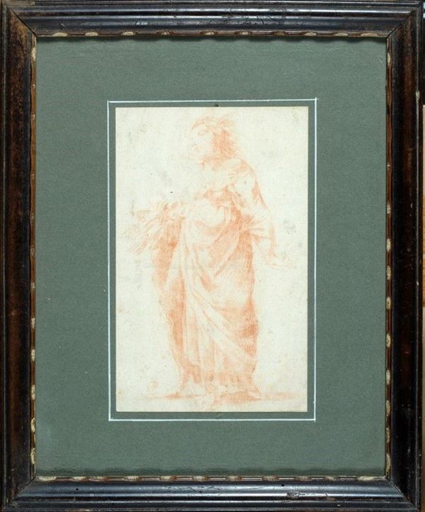 Anonimo, XVIII sec. : Figura di donna con peplo  - Sanguigna su carta - Asta Antiquariato - Galleria Pananti Casa d'Aste