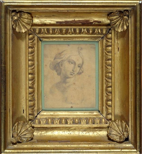 Anonimo, XIX sec. : Volto femminile  - Matita su carta - Asta Arredi, Oggettistica e Dipinti - Galleria Pananti Casa d'Aste
