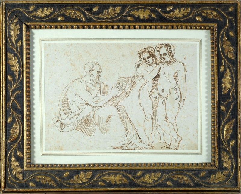 Anonimo, Inizi XIX Sec. - Vecchio con Libro e Due Nudi