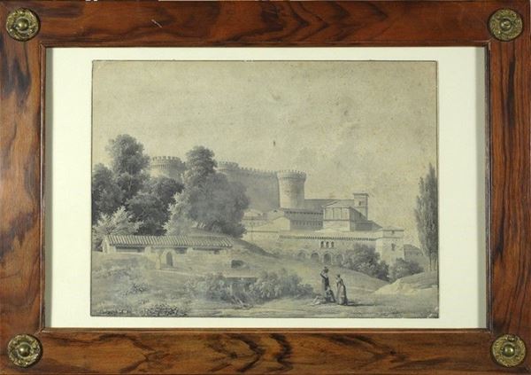 Paesaggio romano  - Carboncino su carta - Asta ANTIQUARIATO, OROLOGI - I - Galleria Pananti Casa d'Aste