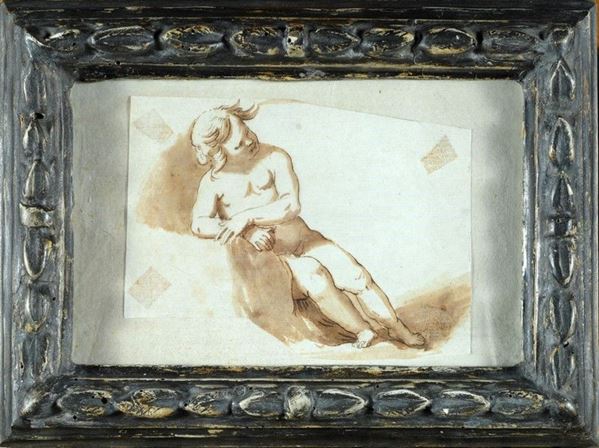 Scuola Emiliana, XVIII sec. : Nudo di bambino  - Inchiostro su carta - Asta Antiquariato - Galleria Pananti Casa d'Aste