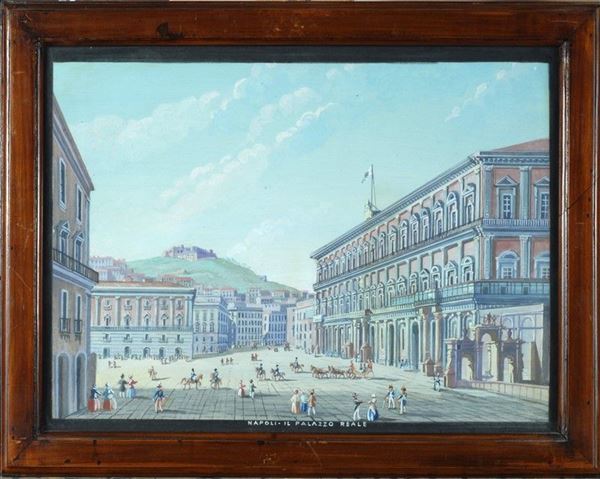 Anonimo, XIX sec. : Veduta di Napoli -  Palazzo Reale  - Auction ANTIQUARIATO, OROLOGI - I - Galleria Pananti Casa d'Aste