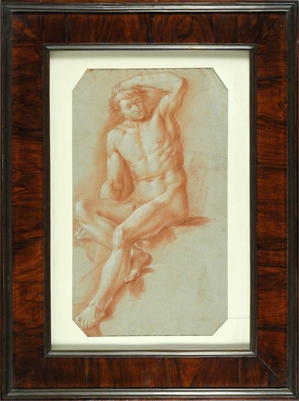 Anonimo, XVIII sec. : Nudo maschile  - Sanguigna su carta - Asta Antiquariato - Galleria Pananti Casa d'Aste