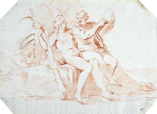 Scuola Emiliana, XVIII sec. : Figura  - Sanguigna su carta - Asta Arredi, Oggettistica e Dipinti - Galleria Pananti Casa d'Aste
