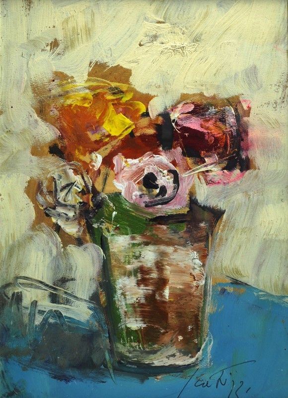 Sergio Scatizzi : Vaso di fiori  - Olio su cartone - Asta Arte Moderna e Contemporanea - III - Galleria Pananti Casa d'Aste