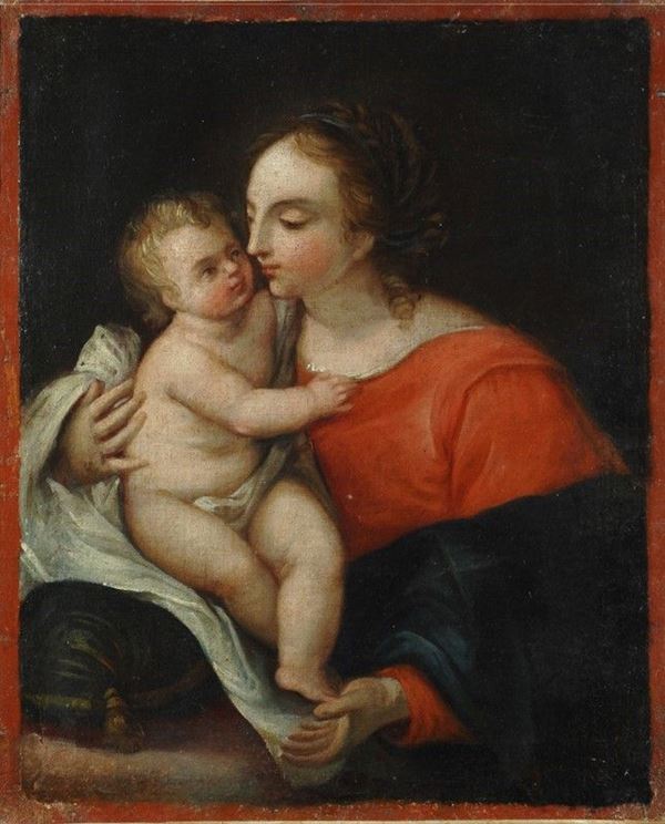 Anonimo, XVII sec. : Madonna con Bambino  - Olio su tela - Asta ANTIQUARIATO, OROLOGI - I - Galleria Pananti Casa d'Aste