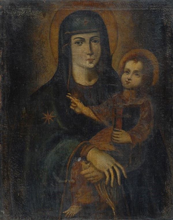 Anonimo, XVII sec. : Madonna col Bambino  - Olio su tela  - Asta ANTIQUARIATO, OROLOGI - I - Galleria Pananti Casa d'Aste