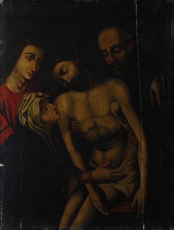 Scuola Spagnola, XVII sec. : Lamentazione sul corpo di Cristo  - Auction ANTIQUARIATO, OROLOGI - I - Galleria Pananti Casa d'Aste