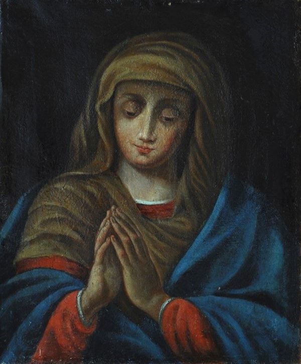 Anonimo, XVIII sec. : Madonna (da Sassoferrato)   - Olio su tela riportata su tela - Asta ANTIQUARIATO, OROLOGI - I - Galleria Pananti Casa d'Aste