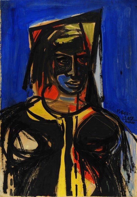 Vinicio Berti : Figura di donna  (1947)  - Acrilico su carta applicata su compensato - Asta Arte Moderna e Contemporanea - III - Galleria Pananti Casa d'Aste