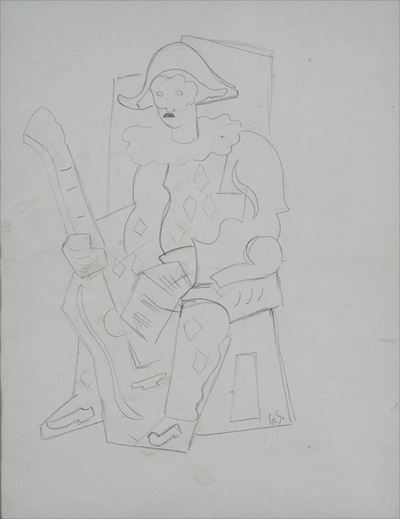 Arlecchino Seduto con Chitarra e Spartito