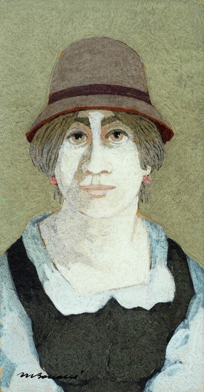 Marcello Boccacci : Donna con cappello  - Olio su compensato  - Asta Arte Moderna e Contemporanea - III - Galleria Pananti Casa d'Aste