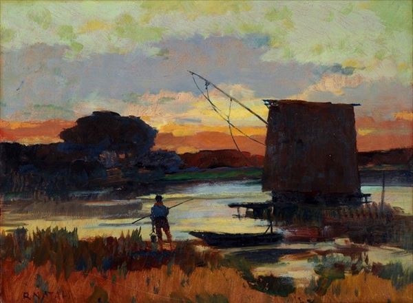 Renato Natali : Calambrone  - Olio su faesite - Asta AUTORI DEL XIX E XX SEC - II - Galleria Pananti Casa d'Aste