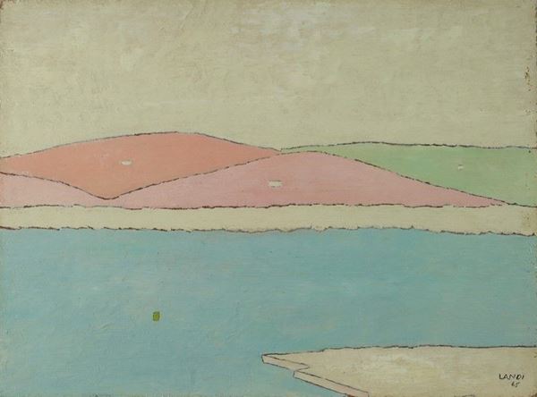 Marcello Landi : Paesaggio  (1965)  - Olio su faesite - Asta Arte Moderna e Contemporanea - III - Galleria Pananti Casa d'Aste