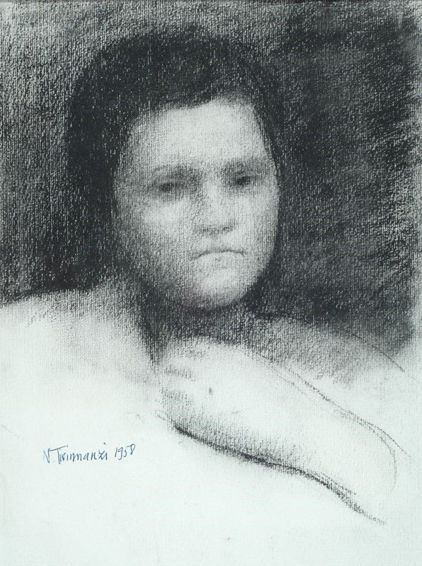Nino Tirinnanzi : Volto di ragazzo  (1958)  - Carboncino su carta - Asta Arte Moderna e Contemporanea - Galleria Pananti Casa d'Aste