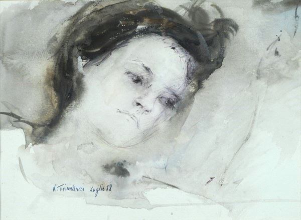 Nino Tirinnanzi : Volto  (1958)  - Tecnica mista su carta - Asta AUTORI DEL XIX E XX SEC - Galleria Pananti Casa d'Aste