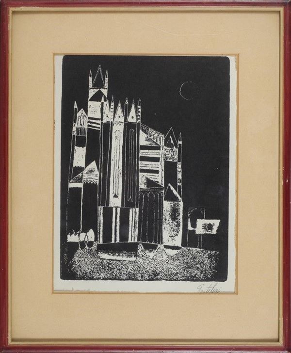 Franco Gentilini : Cattedrale  - Litografia - Asta Arredi, Oggettistica e Dipinti - Galleria Pananti Casa d'Aste