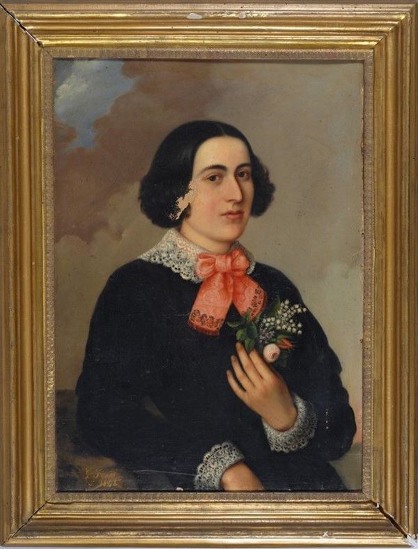 Anonimo, XIX sec. : Ritratto di signora  (1848)  - Olio su tela - Asta ANTIQUARIATO - Galleria Pananti Casa d'Aste